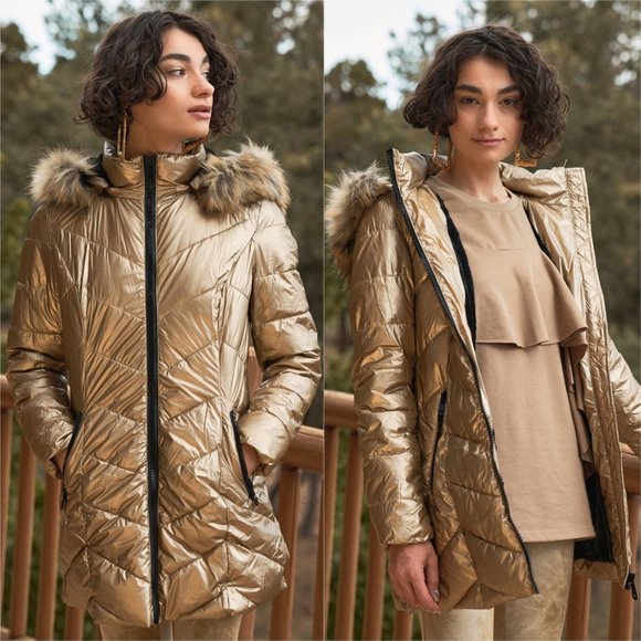 FLEECED LINED GOLD PUFFER JACKET - Picture 8 of 8